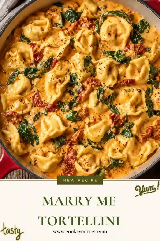 1. Marry Me Tortellini coated in a creamy Parmesan sauce with sun-dried tomatoes and fresh basil. This one pot tortellini is finished with black pepper and chili flakes.