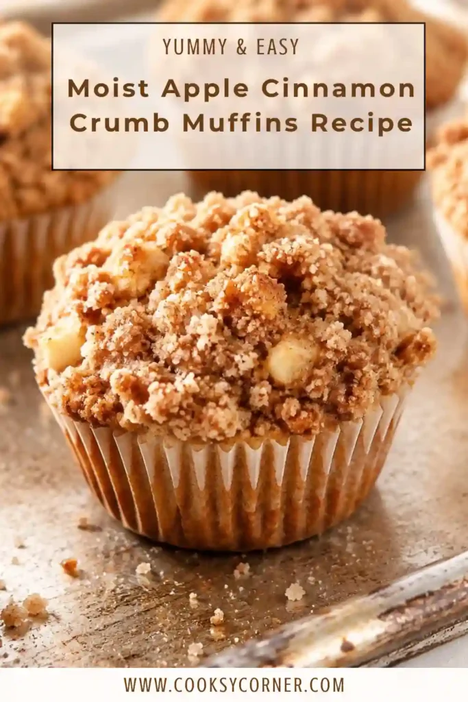 Moist Apple Cinnamon Crumb Muffins filled with fresh apple chunks and topped with buttery brown sugar cinnamon streusel. The bakery-style muffins have tall golden tops and soft, tender centers.