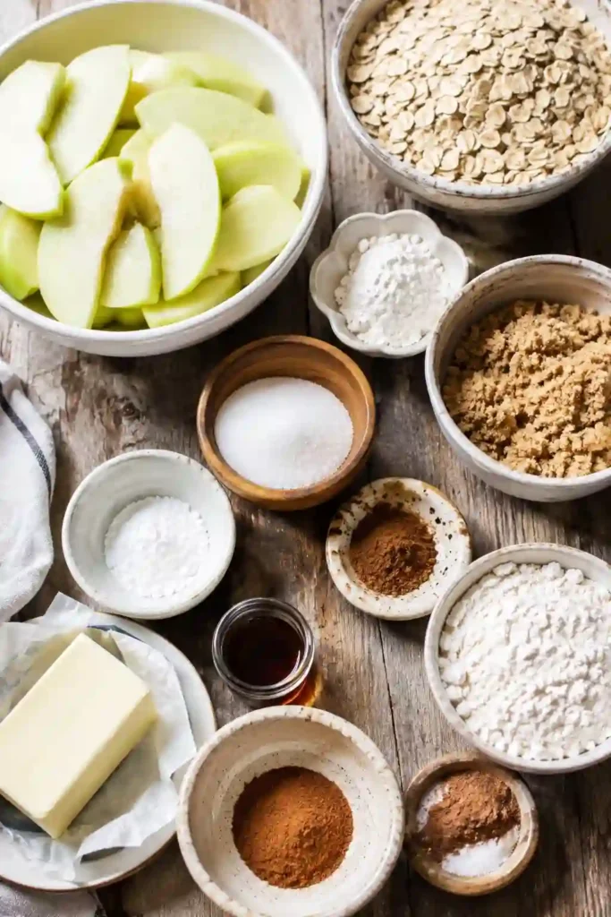 Old Fashioned Apple Crisp baked until golden brown with a buttery cinnamon oat topping. Tender Granny Smith apples create a warm and comforting filling underneath.
