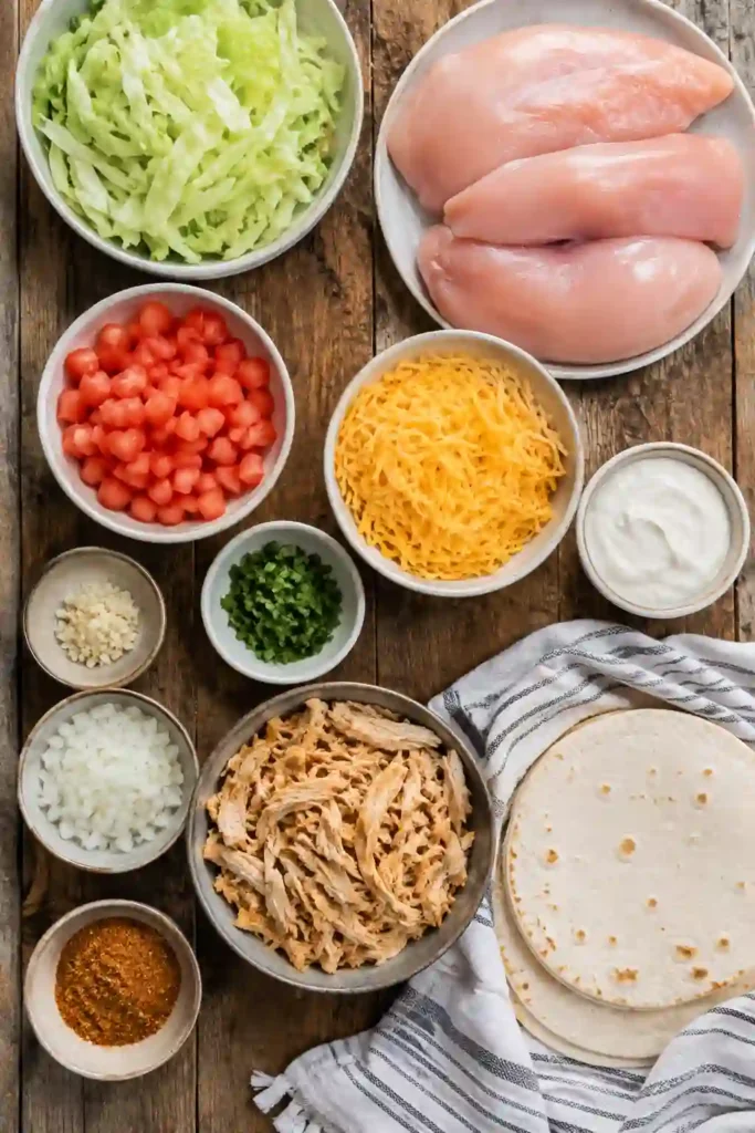 Easy crockpot chicken tacos made with shredded chicken, tomatoes, green chiles, and salsa con queso. The creamy taco filling is served warm inside small flour tortillas.