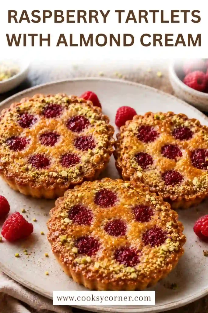 Mini raspberry tarts filled with soft almond cream and topped with fresh red raspberries. A light apricot glaze gives the fruit and golden pastry an attractive shine.