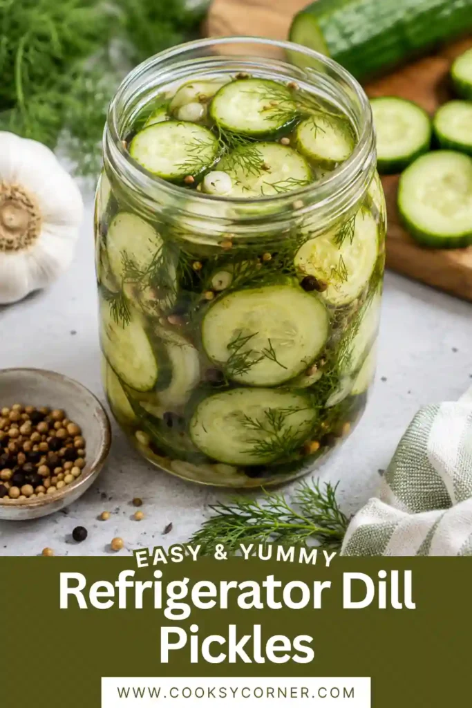 2. Crisp Refrigerator Dill Pickles made with sliced cucumbers, fresh dill, garlic, and pickling spices. An easy homemade dill pickle recipe prepared without traditional canning.