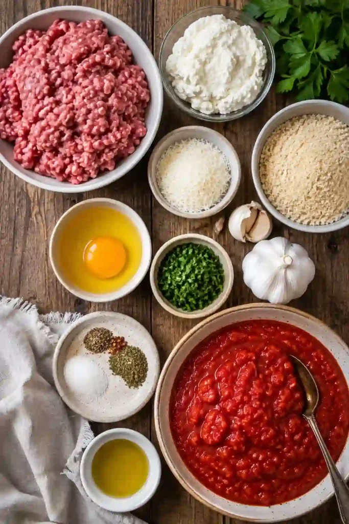 Golden baked Ricotta Meatballs with Crispy Topping served warm in tomato sauce. This easy oven-baked turkey meatball recipe is hearty, flavorful, and family friendly.