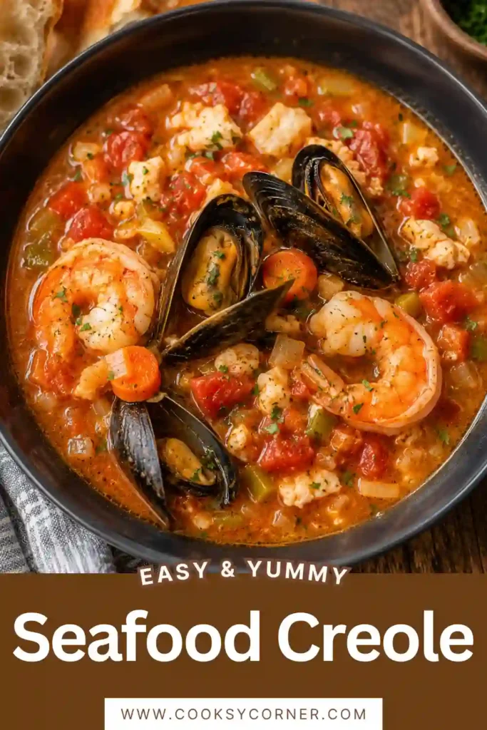 Homemade Seafood Creole featuring tender seafood simmered in a flavorful Creole tomato sauce with onions, celery, and bell peppers. A hearty Louisiana-inspired dinner.
