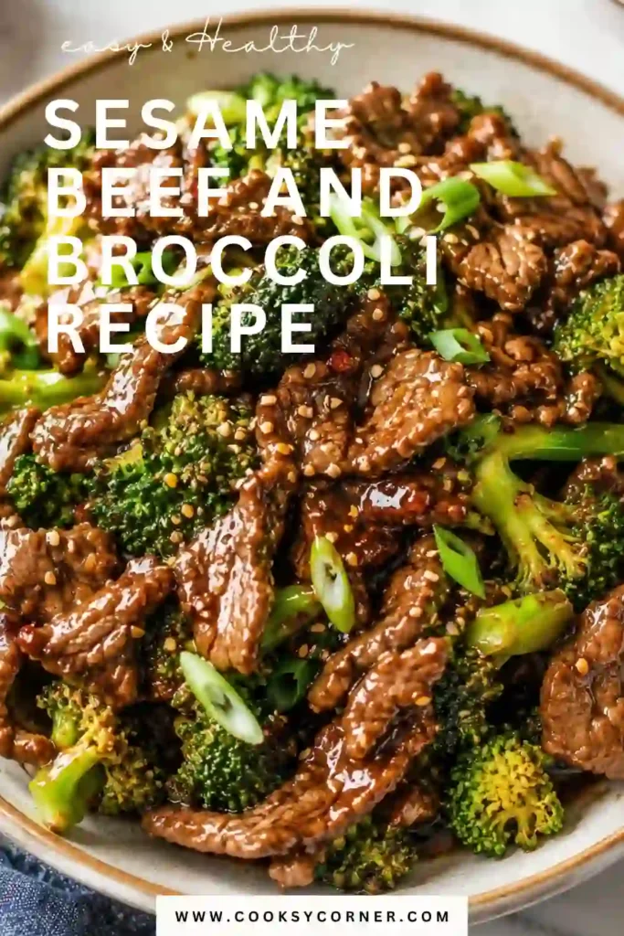 Freshly cooked Sesame Beef and Broccoli served in a bowl with fluffy rice, sesame seeds, and sliced green onions. A flavorful homemade takeout-style meal ready in 30 minutes.