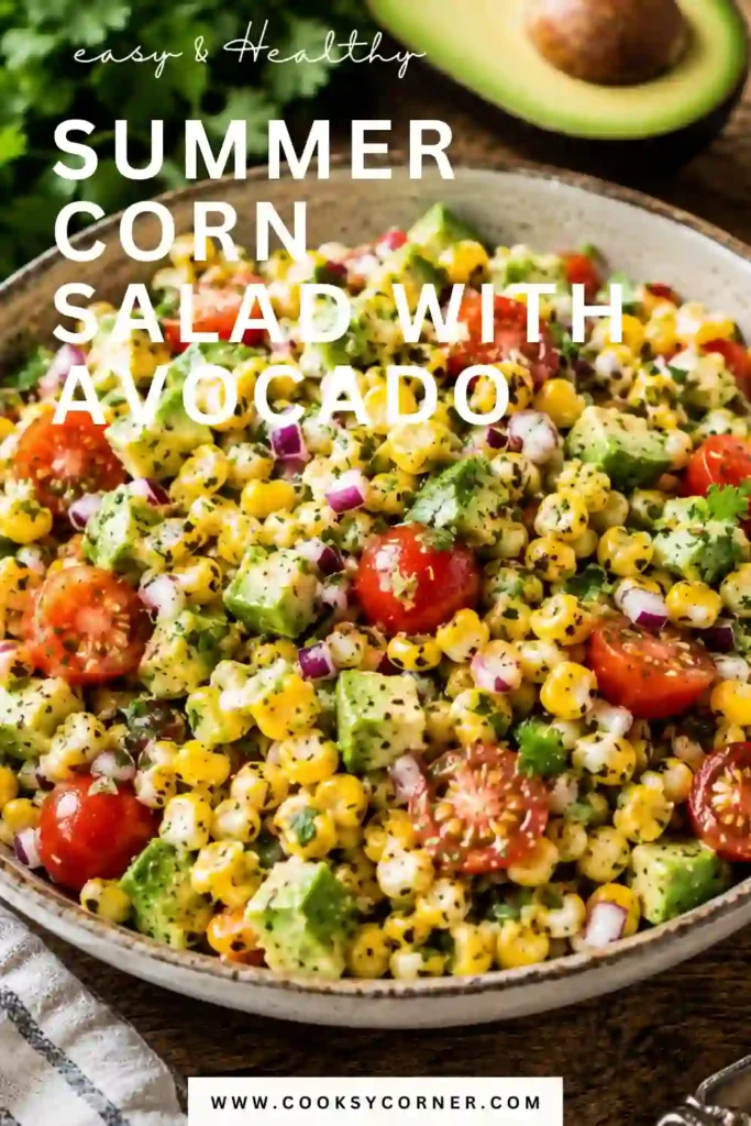 Healthy corn tomato avocado salad topped with fresh herbs and optional feta cheese. A refreshing homemade summer salad bursting with fresh seasonal ingredients.