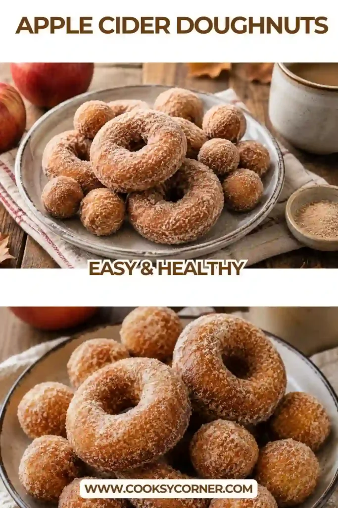Homemade Apple Cider Doughnuts freshly fried until golden and finished with a sweet seasonal topping. The spiced apple doughnuts feature cinnamon, nutmeg, cardamom, and allspice.