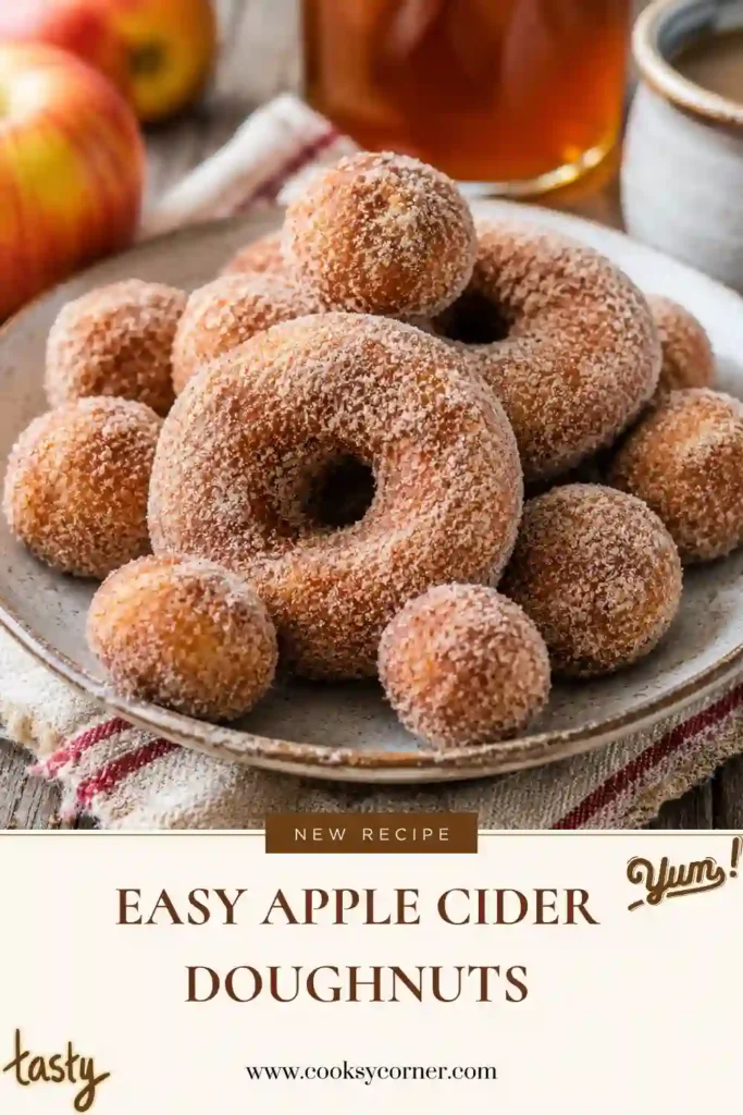 Fresh Apple Cider Doughnuts with golden-brown exteriors and soft, tender centers. These homemade apple cider doughnuts are flavored with reduced cider and warm fall spices.