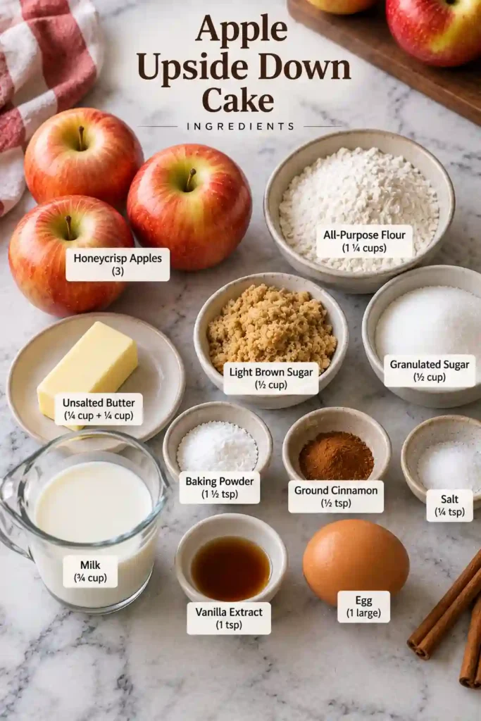 Easy apple upside down cake featuring tender caramelized apples over a buttery cinnamon cake. The glossy apple topping creates an elegant homemade fall dessert.