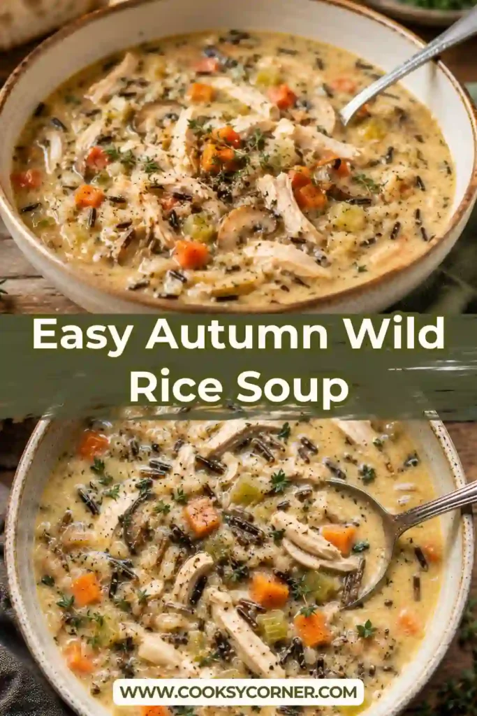 Homemade Instant Pot wild rice soup with mushrooms, diced sweet potato, carrots, celery, and kale. The creamy vegetable broth makes it a comforting autumn dinner.
