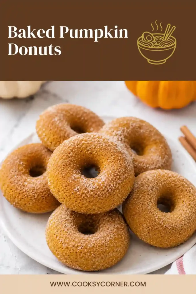 3. Homemade pumpkin donuts made with pumpkin puree, cinnamon, and pumpkin pie spice. Each baked donut is finished with a glossy brown sugar icing and crunchy walnut topping.