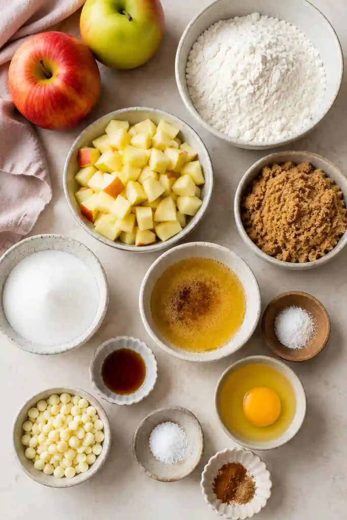 Chewy apple dessert bars featuring browned butter, cinnamon apples, vanilla, and brown sugar. These homemade blondies are sliced into squares and topped with creamy icing.