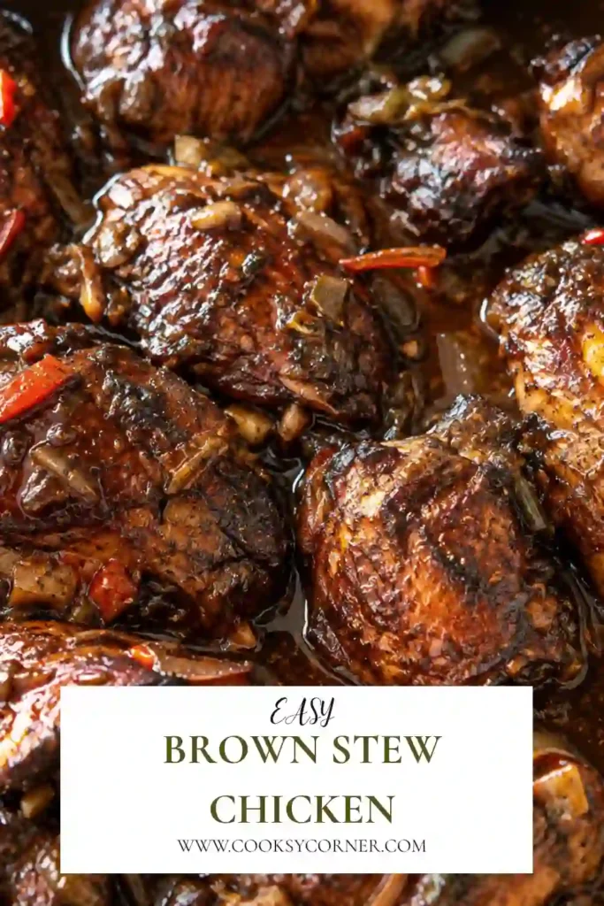 . Brown Stew Chicken served with tender pieces of seasoned chicken coated in a rich Jamaican-style brown gravy. Fresh peppers and herbs add color to this comforting Caribbean chicken stew.