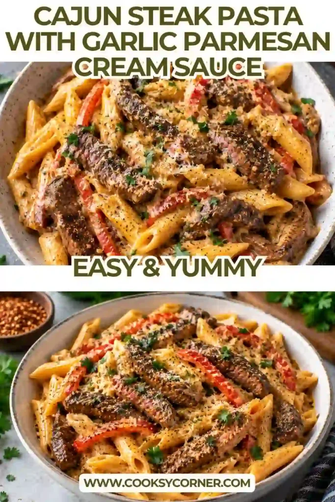 One-pot Cajun garlic butter steak pasta with juicy seasoned beef and pasta covered in rich Parmesan sauce. Fresh herbs finish this creamy and comforting dinner.