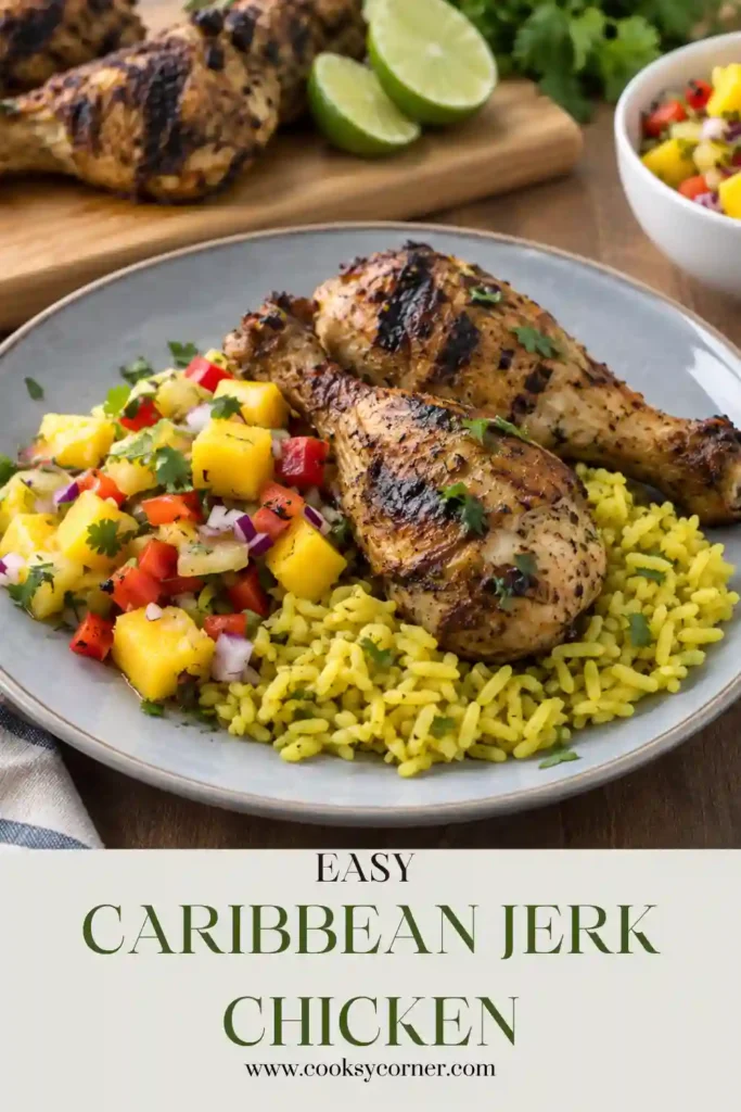 Caribbean Jerk Chicken grilled until golden brown with a smoky, seasoned exterior. This easy jerk chicken is juicy inside and packed with Caribbean-inspired flavor.