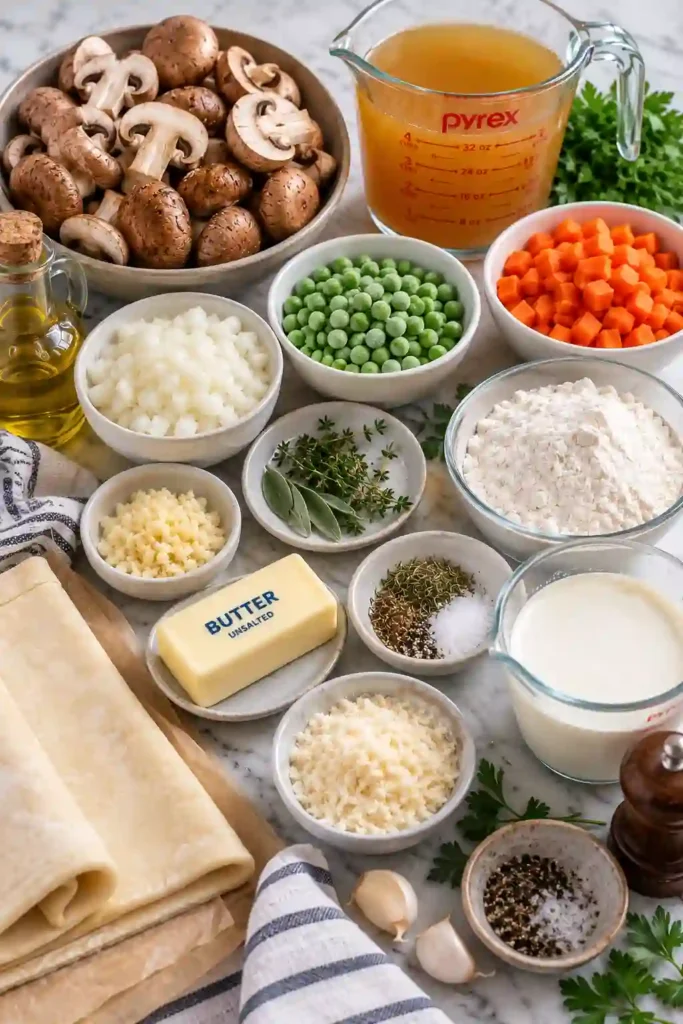 Skillet Mushroom Pot Pie with golden puff pastry and a creamy mushroom filling. This comforting puff pastry pot pie features mixed mushrooms, carrots, kale, garlic, and thyme.