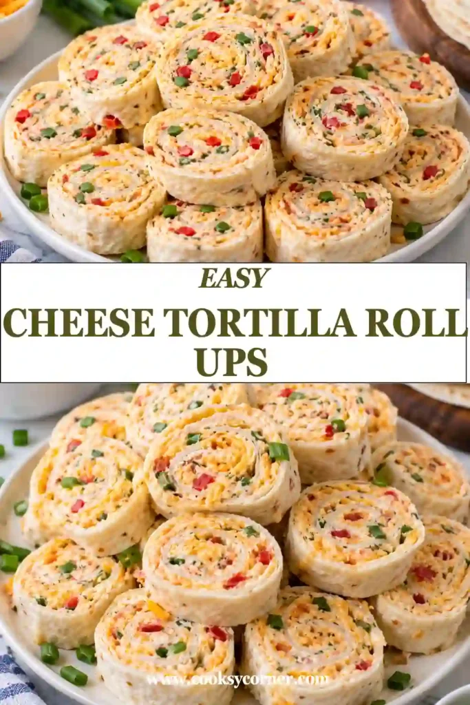 Cream cheese tortilla roll ups arranged on a serving platter with visible turkey ham, cheddar, and green onions. The soft tortilla pinwheels have a creamy ranch-seasoned center.