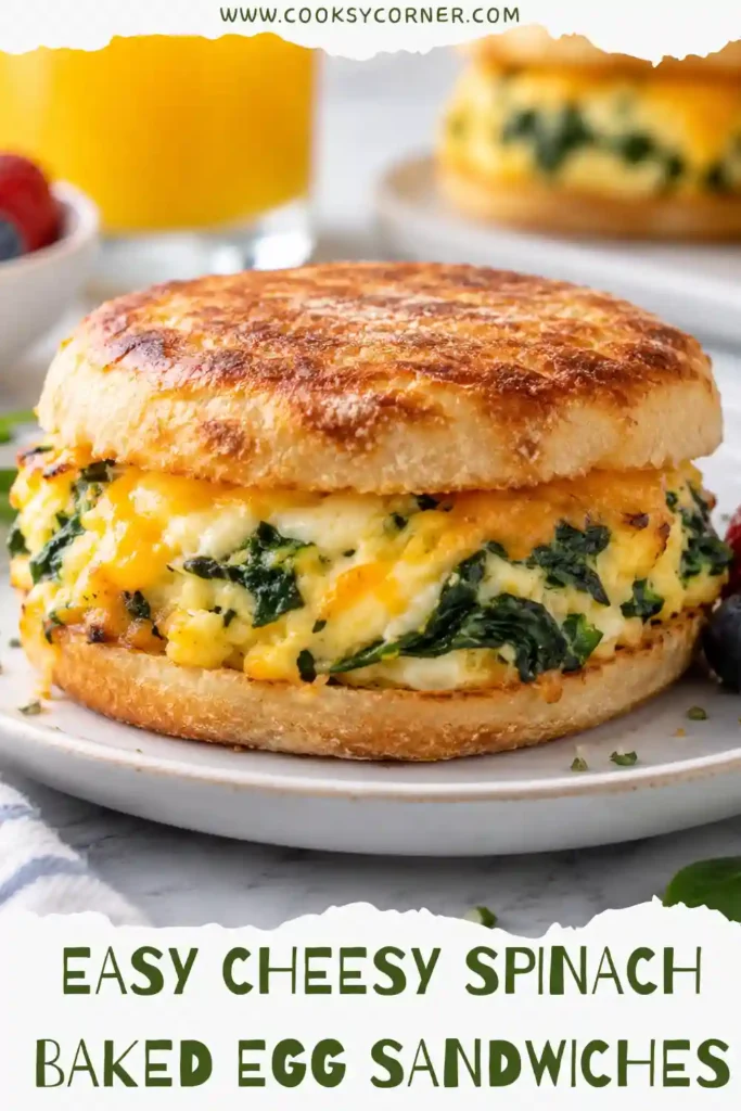 Homemade baked egg sandwiches with spinach, Fontina cheese, garlic panko, and chopped parsley. Toasted ciabatta adds a crisp and hearty texture.