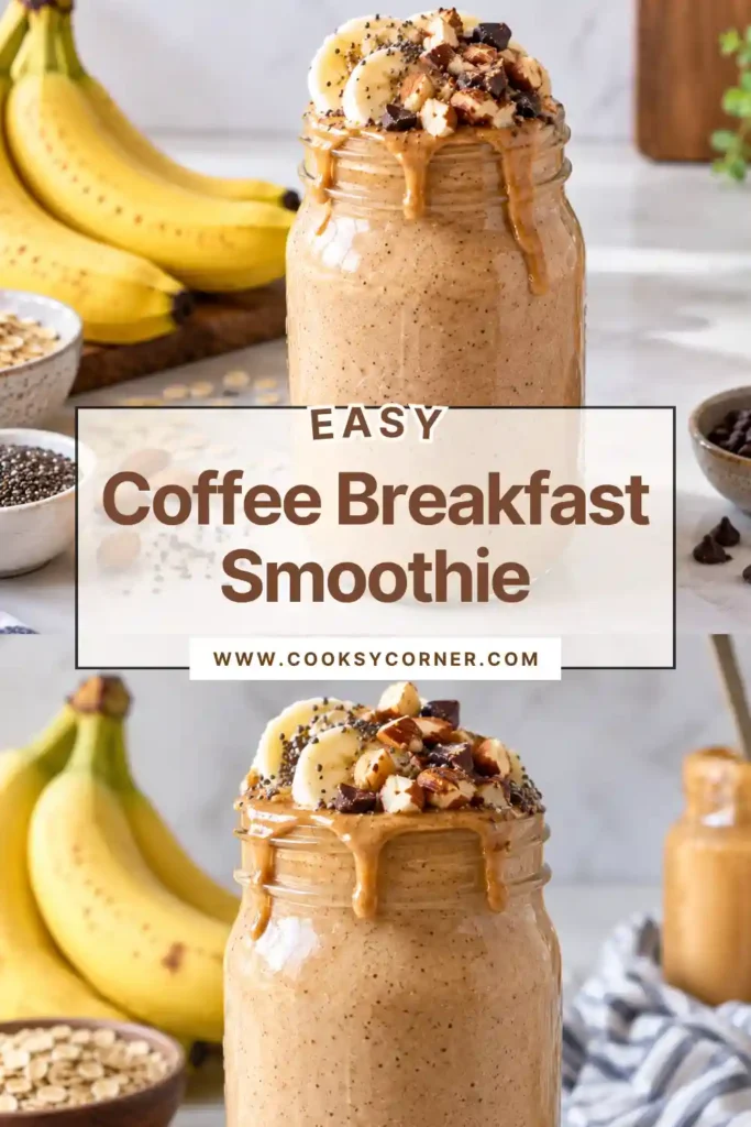 A cold banana coffee smoothie blended with coffee, almond butter, cocoa, and ice until thick and creamy. Optional protein powder makes it an easy protein coffee smoothie for breakfast.