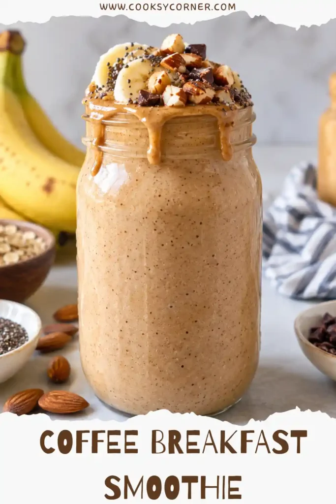 Creamy Coffee Breakfast Smoothie made with frozen banana, coffee, cocoa, milk, and almond butter. This thick breakfast smoothie has a smooth mocha-inspired texture.