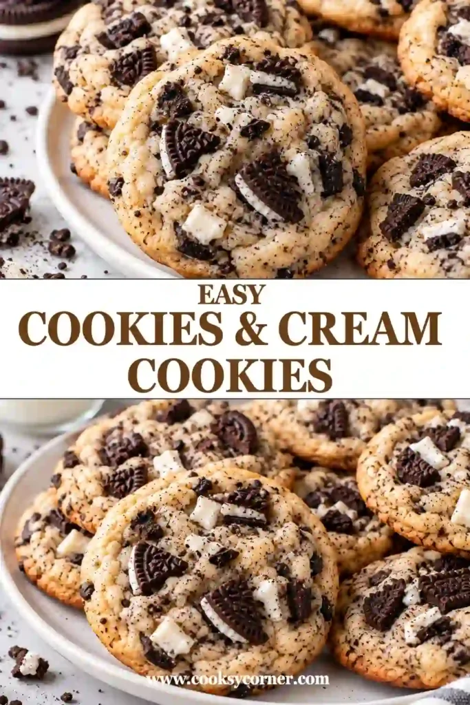 Cookies & Cream Cookies filled with chopped Oreo pieces and creamy white chocolate chips. These soft Oreo cream cheese cookies have thick centers and lightly golden edges.