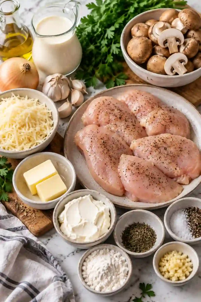 Chicken with caramelized onions in a creamy balsamic and Parmesan sauce. The golden chicken and silky onion sauce create a comforting stovetop dinner.