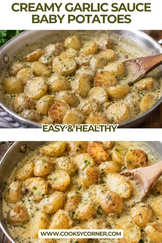 1. Creamy garlic potatoes made with tender baby potatoes coated in a rich Parmesan cream sauce. Fresh parsley adds color to this easy potato side dish.