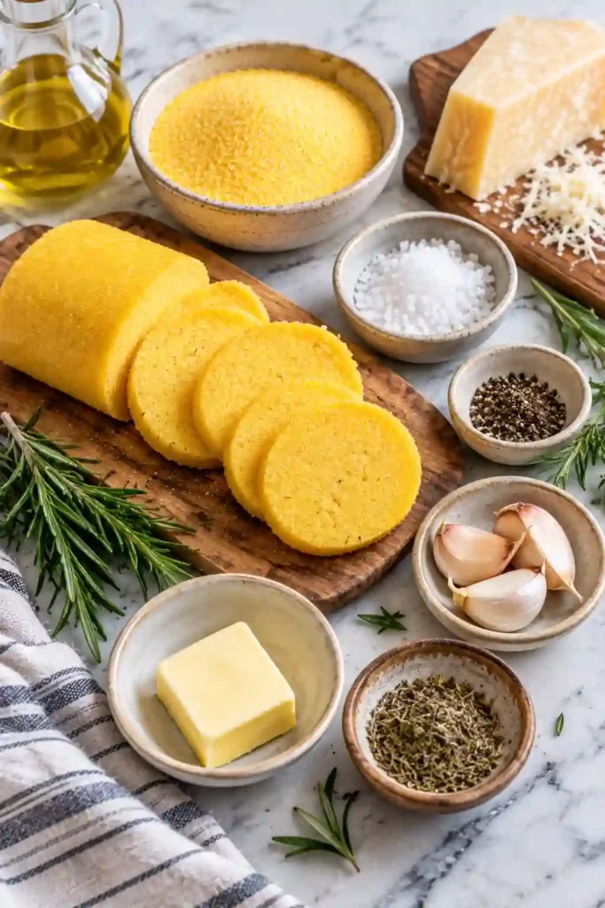 4. Homemade Parmesan polenta rounds garnished with basil and red pepper flakes. These crispy baked polenta rounds make a simple Italian-inspired appetizer or snack.