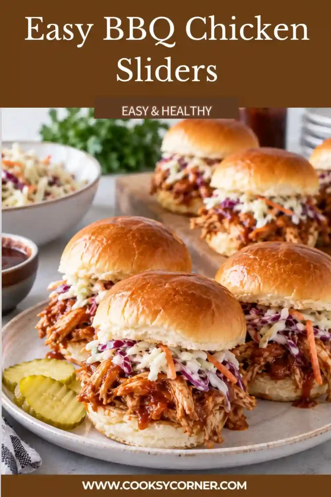 BBQ Chicken Sliders filled with shredded barbecue chicken, melted mozzarella and smoked Gouda on soft golden slider buns. The baked sliders are finished with buttery cilantro for a flavorful party or family meal.