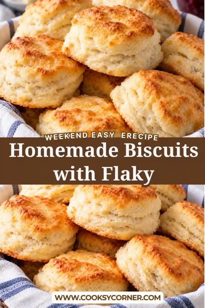 Easy homemade biscuits arranged on a baking sheet with lightly golden tops. The biscuits have tall sides and a soft, flaky appearance