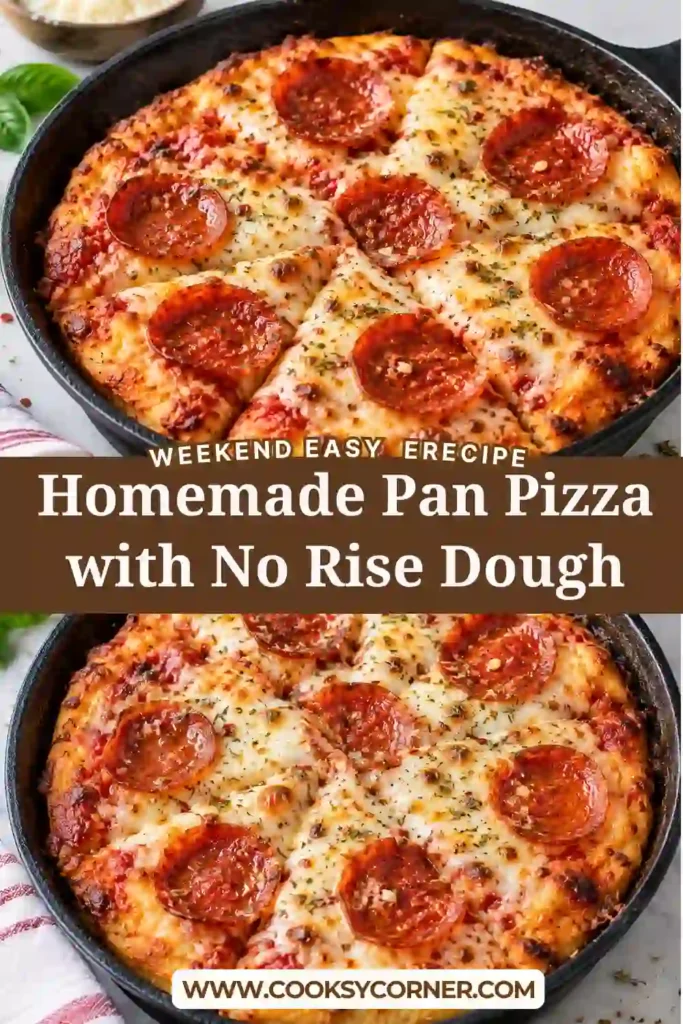 A slice of homemade pan pizza lifted from the baking pan with melted cheese stretching from the crust. Halal beef pepperoni and tomato sauce cover the golden pizza base.