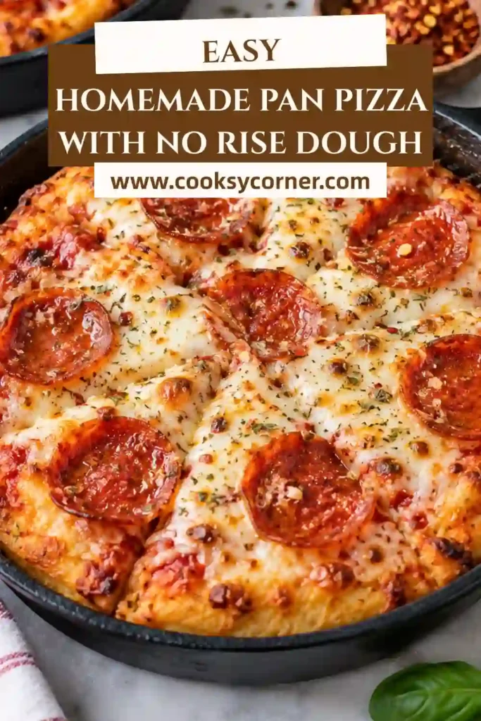 Easy homemade pan pizza with golden crust, melted mozzarella and Monterey Jack, tomato sauce, and halal beef pepperoni. The freshly baked pizza fills a rectangular sheet pan.