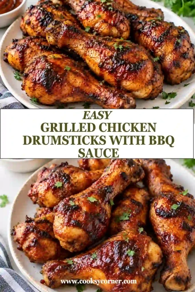 Juicy BBQ chicken drumsticks grilled until golden and brushed with barbecue sauce. Smoked paprika, chili powder, garlic, and onion powder give the chicken bold flavor.