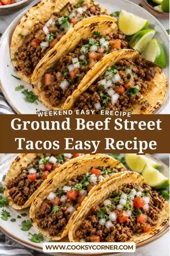 Easy ground beef tacos made with seasoned chipotle beef in mini corn tortillas. Crumbled cotija, fresh cilantro, white onion, and lime finish each taco.