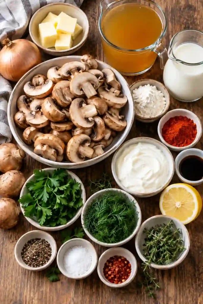 Creamy Hungarian Mushroom Soup with cremini mushrooms, sour cream, sweet paprika, dill, parsley, and thyme. The homemade mushroom soup has a rich broth filled with tender sliced mushrooms.