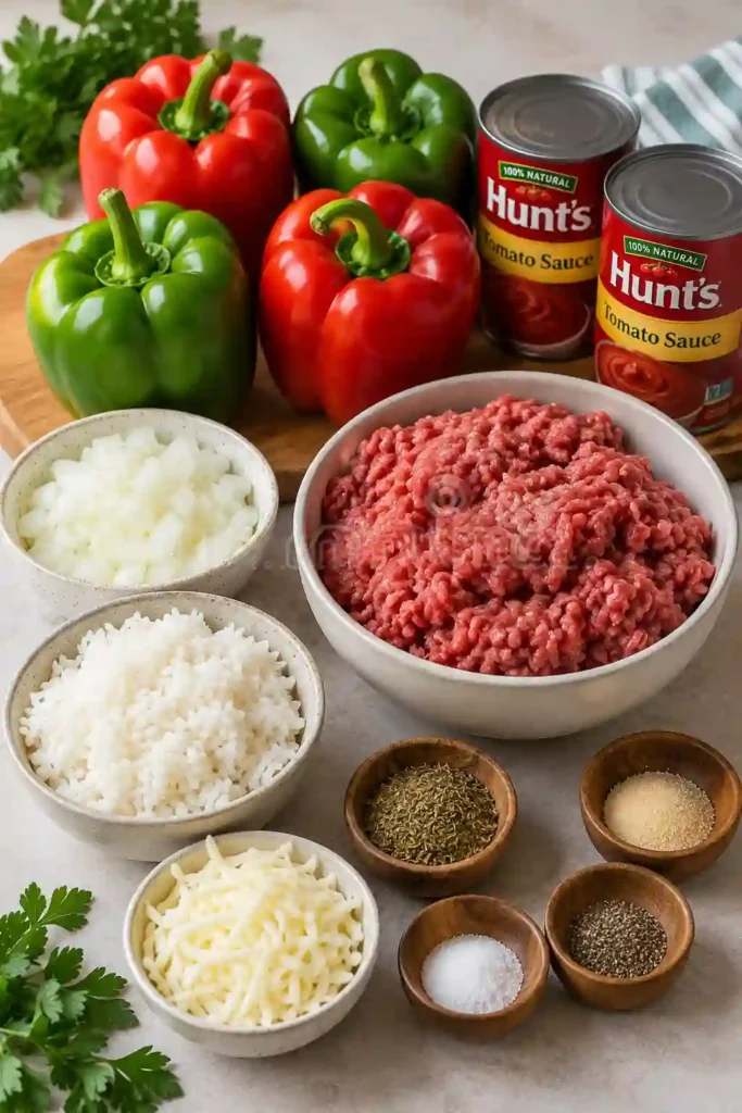 Oven baked stuffed pepper served with seasoned ground beef, rice, tomato sauce, and melted mozzarella cheese. This hearty Italian-inspired dinner features a tender bell pepper filled with a savory beef and rice mixture.