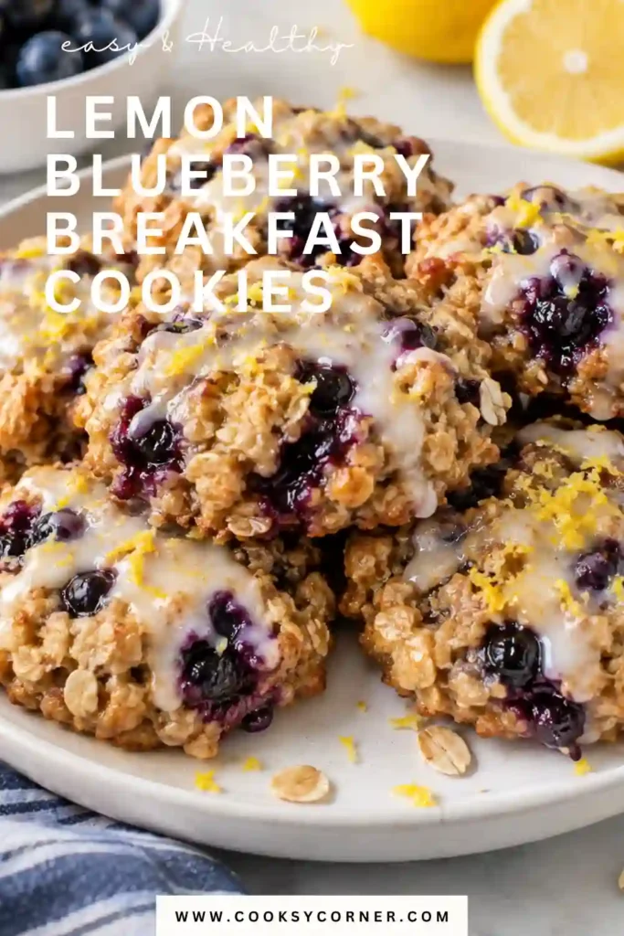 A batch of homemade blueberry oatmeal cookies filled with dried blueberries and crunchy pecans. Fresh lemon zest gives these easy breakfast cookies a bright citrus flavor.