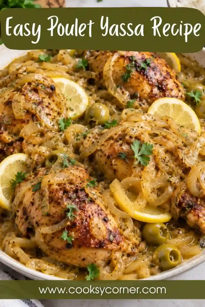 Authentic chicken yassa with browned chicken thighs, caramelized onions, lemon, mustard, and savory spices. This classic Senegalese chicken recipe has a rich golden onion sauce.