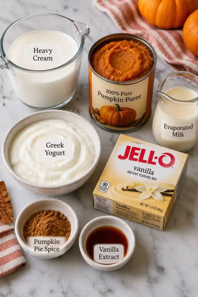 Individual pumpkin mousse dessert topped with whipped cream, graham cracker crumbs, and chopped pecans. This creamy no bake pumpkin dessert is served in a clear glass.