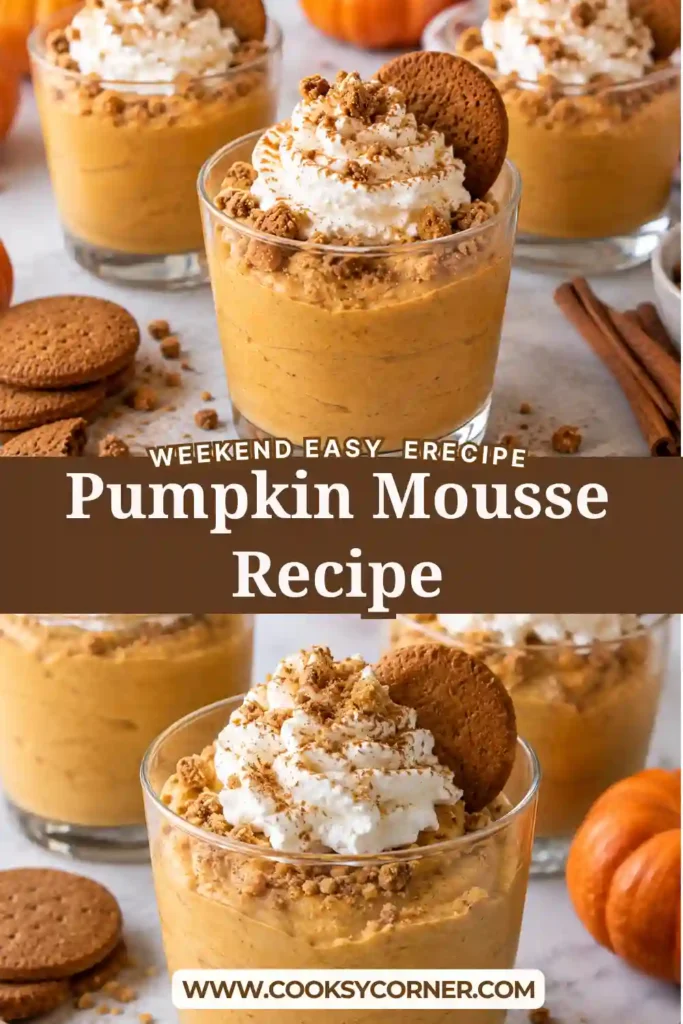 Close-up of fluffy pumpkin spice mousse with a smooth and creamy texture. A spoonful of this homemade fall dessert shows its light and airy consistency.