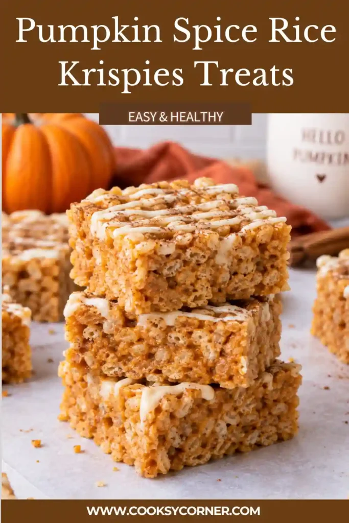 Close-up of pumpkin Rice Krispie treats with a crisp cereal texture and soft marshmallow coating. These no-bake pumpkin treats combine classic cereal bars with warm pumpkin spice flavors.