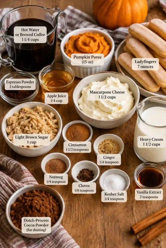 Homemade Pumpkin Tiramisu featuring soft ladyfingers, pumpkin mascarpone filling, cinnamon, nutmeg, and cocoa. This no-bake pumpkin dessert has creamy layers and warm autumn flavors.