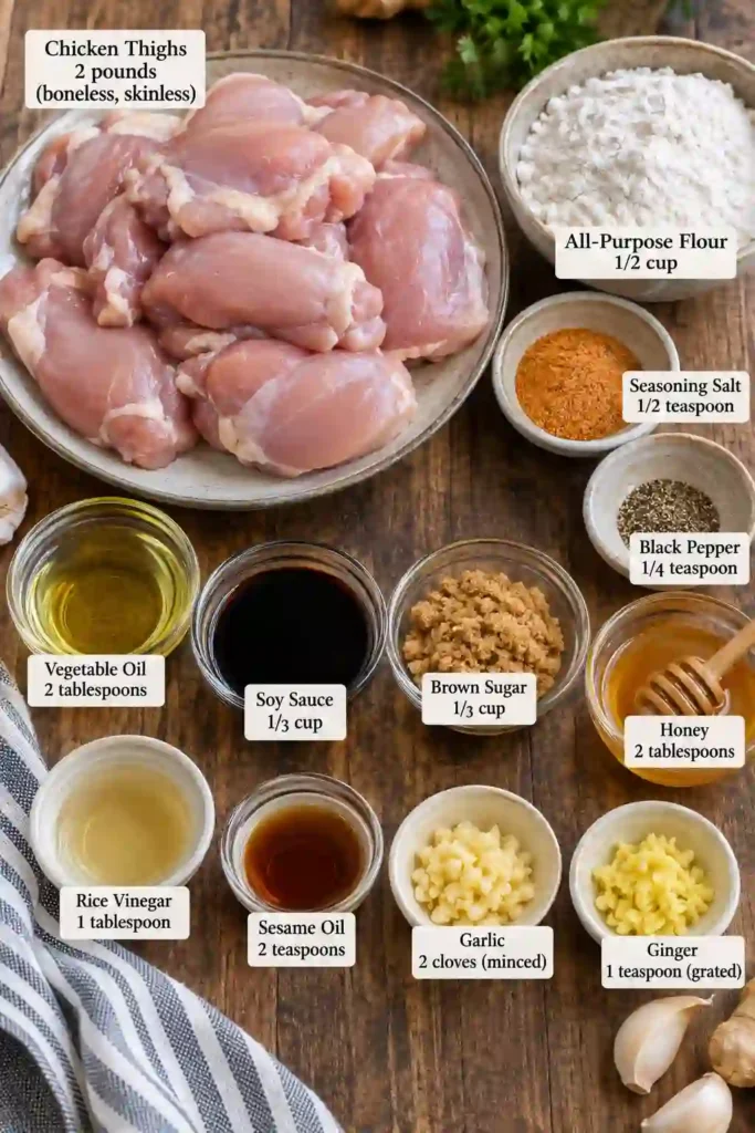 Sticky honey soy chicken thighs served hot with a glossy garlic glaze. The tender chicken has caramelized edges and a rich sweet and savory finish.