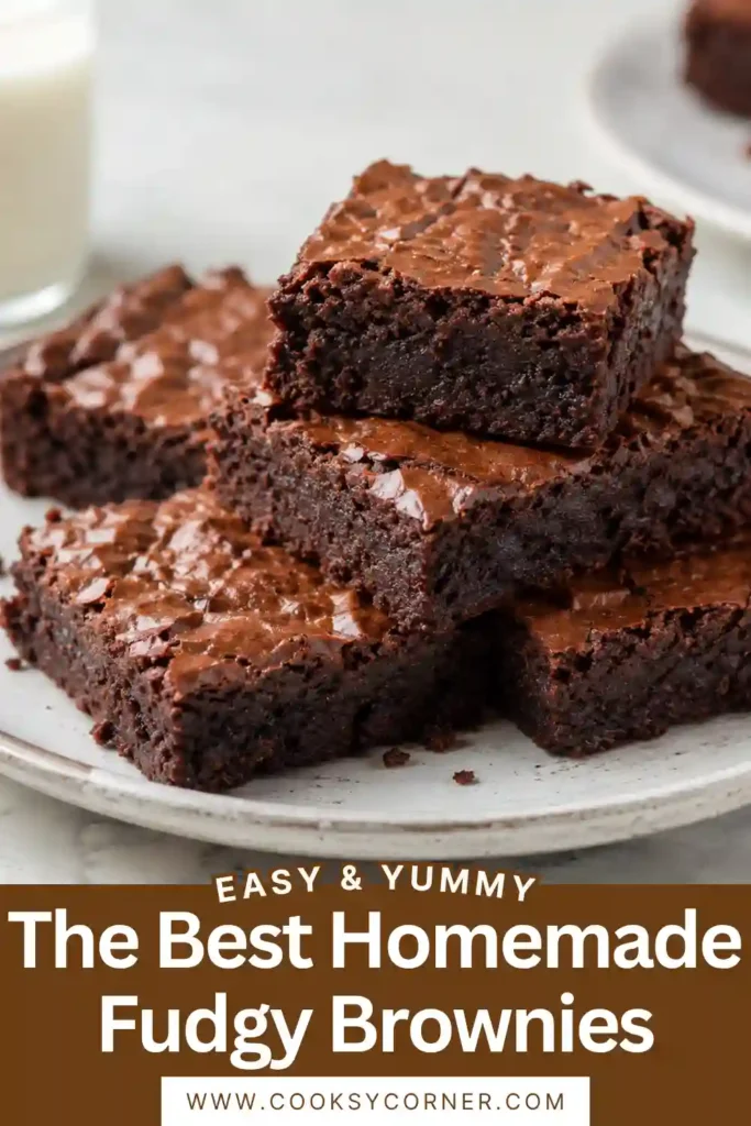 Fudgy Brownies Recipe sliced into thick chocolate squares with rich, moist centers. These homemade fudgy brownies have deep cocoa flavor and a dense texture.