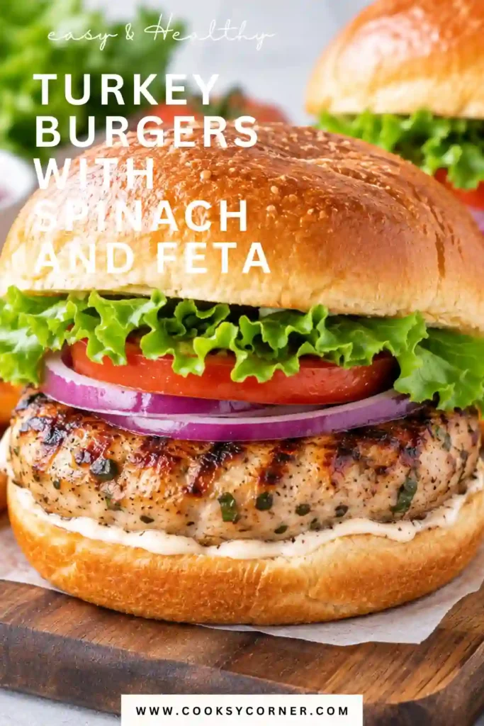 3. Homemade Turkey Burgers made with lean ground turkey, fresh spinach, crumbled feta, and garlic. The grilled burgers are served on buns with crisp cucumber and red onion.
