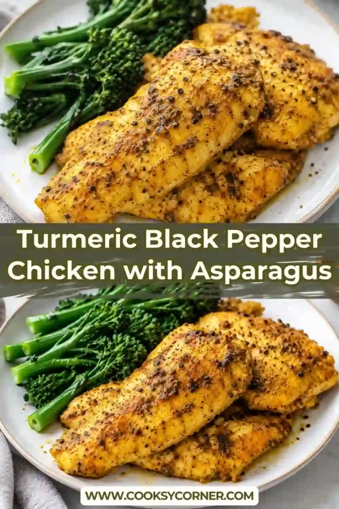 Turmeric chicken with asparagus served over steamed rice with a glossy honey-soy sauce. The golden chicken pieces and bright green asparagus create a colorful and satisfying dinner.