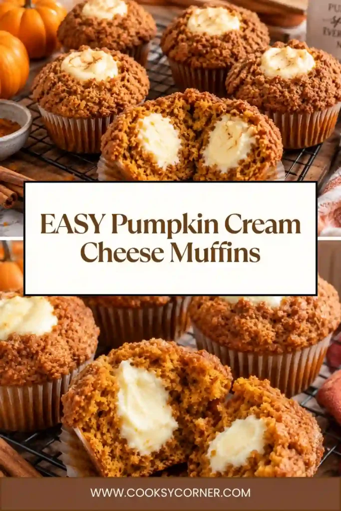 Homemade pumpkin cheesecake muffins with tender pumpkin-spiced cake and rich cream cheese filling. Coarse sugar creates a lightly crisp finish on the tall muffin tops.