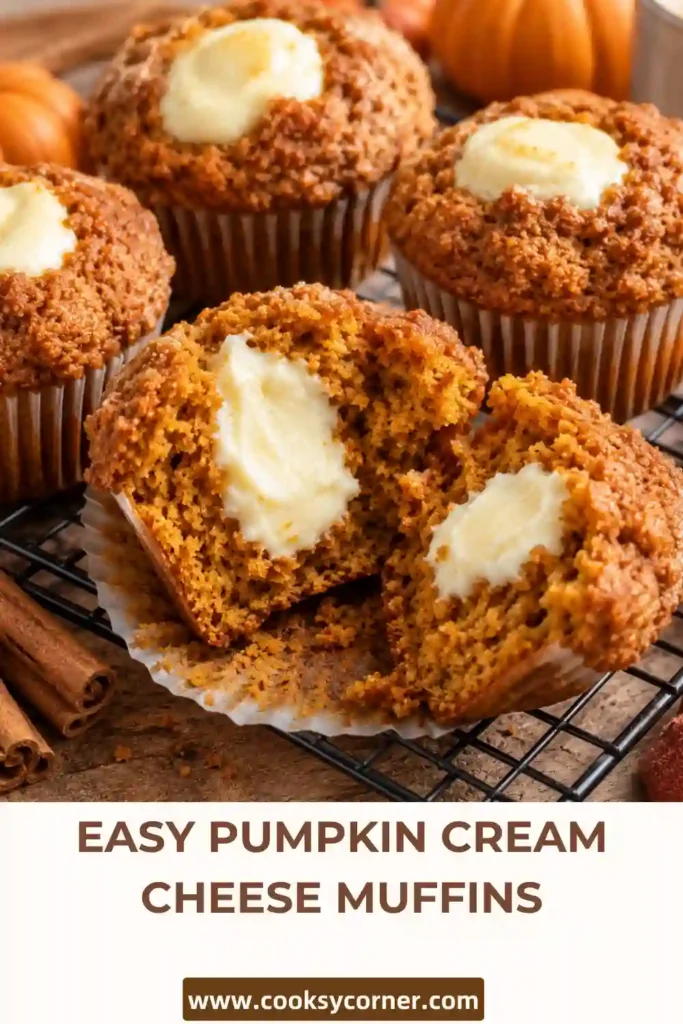 Freshly baked Pumpkin Cream Cheese Muffins with tall golden pumpkin-spice tops and creamy vanilla centers. These moist pumpkin muffins make a cozy fall breakfast or dessert.