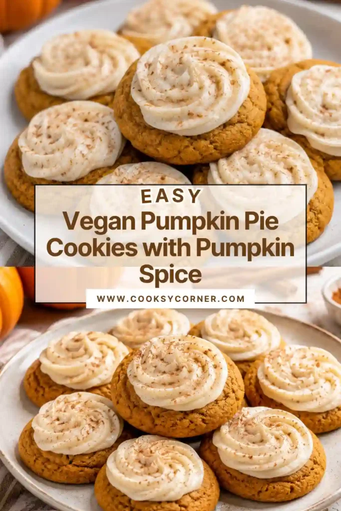 Homemade vegan pumpkin cookies filled with maple-sweetened pumpkin pie filling. The golden spiced cookies have creamy orange centers and small swirls of dairy-free whipped cream.