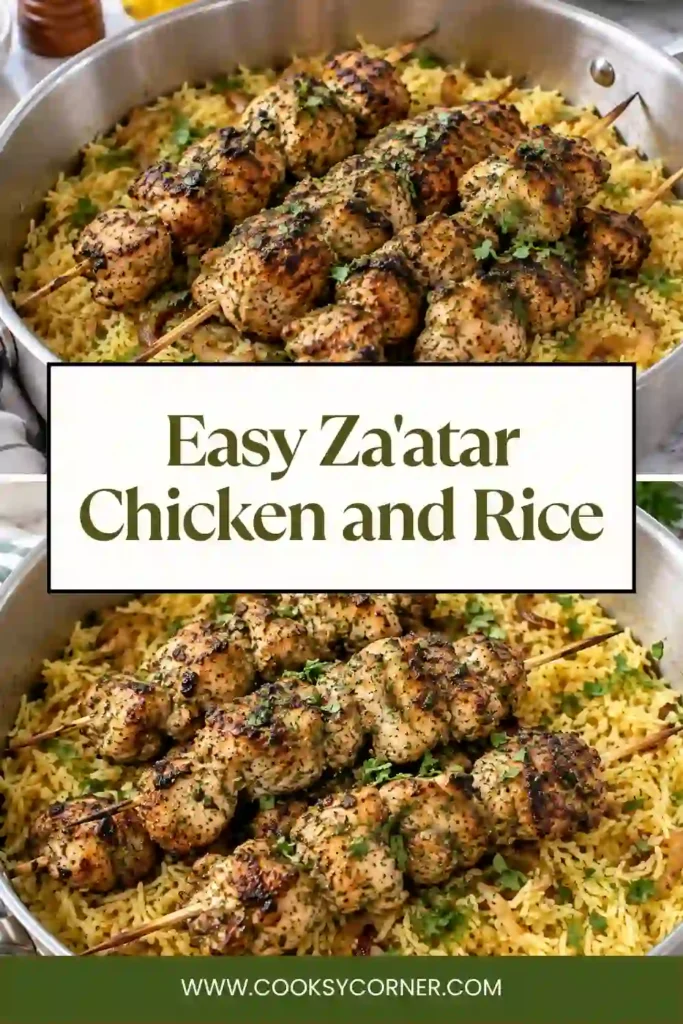 Za'atar Chicken and Rice served with tender air-fried chicken skewers over fluffy seasoned basmati rice. Creamy garlic yogurt adds a cool, tangy finish.